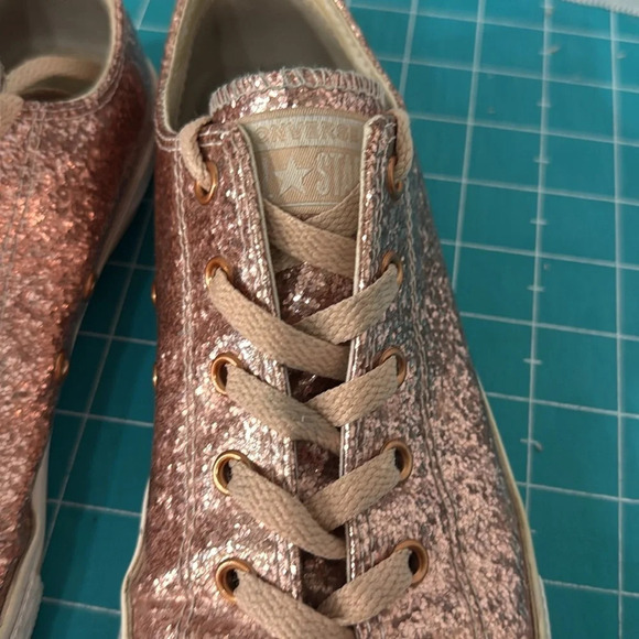 Converse Rose Gold Glitter Sparkly Sneakers with Baby Pink Laces Woman’s Size 6 - Picture 5 of 12